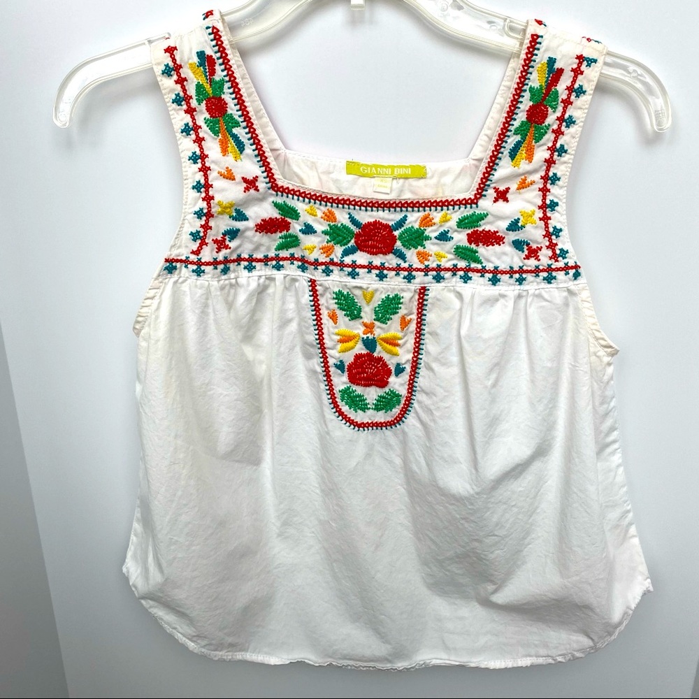 Gianni Bini Mexican Stitching Cropped Tank Top Cotton Women’s